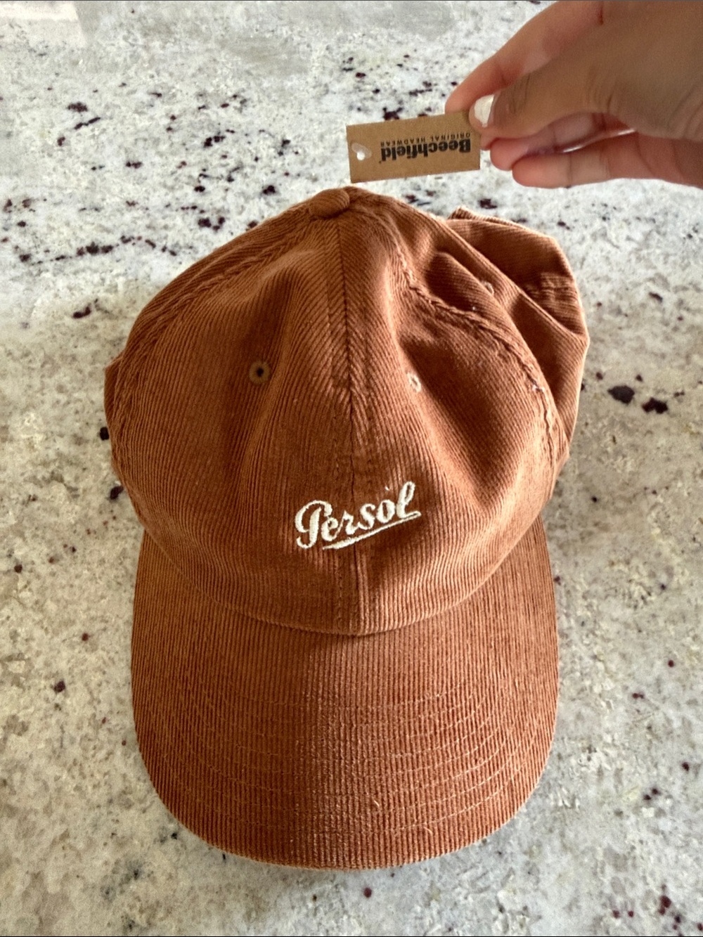 Persol Rust Brown Corduroy Cap with White Logo